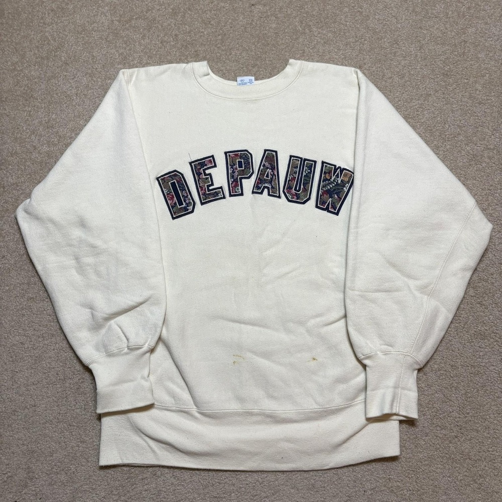 Vtg‎ 90s Champion Reverse Weave Sweatshirt DePauw University Large USA Floral
